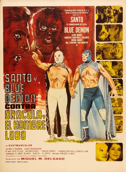 Cartel de la película Santo y Blue Demon contra Drácula y El Hombre Lobo (Dirección: Miguel M. Delgado). 1972.